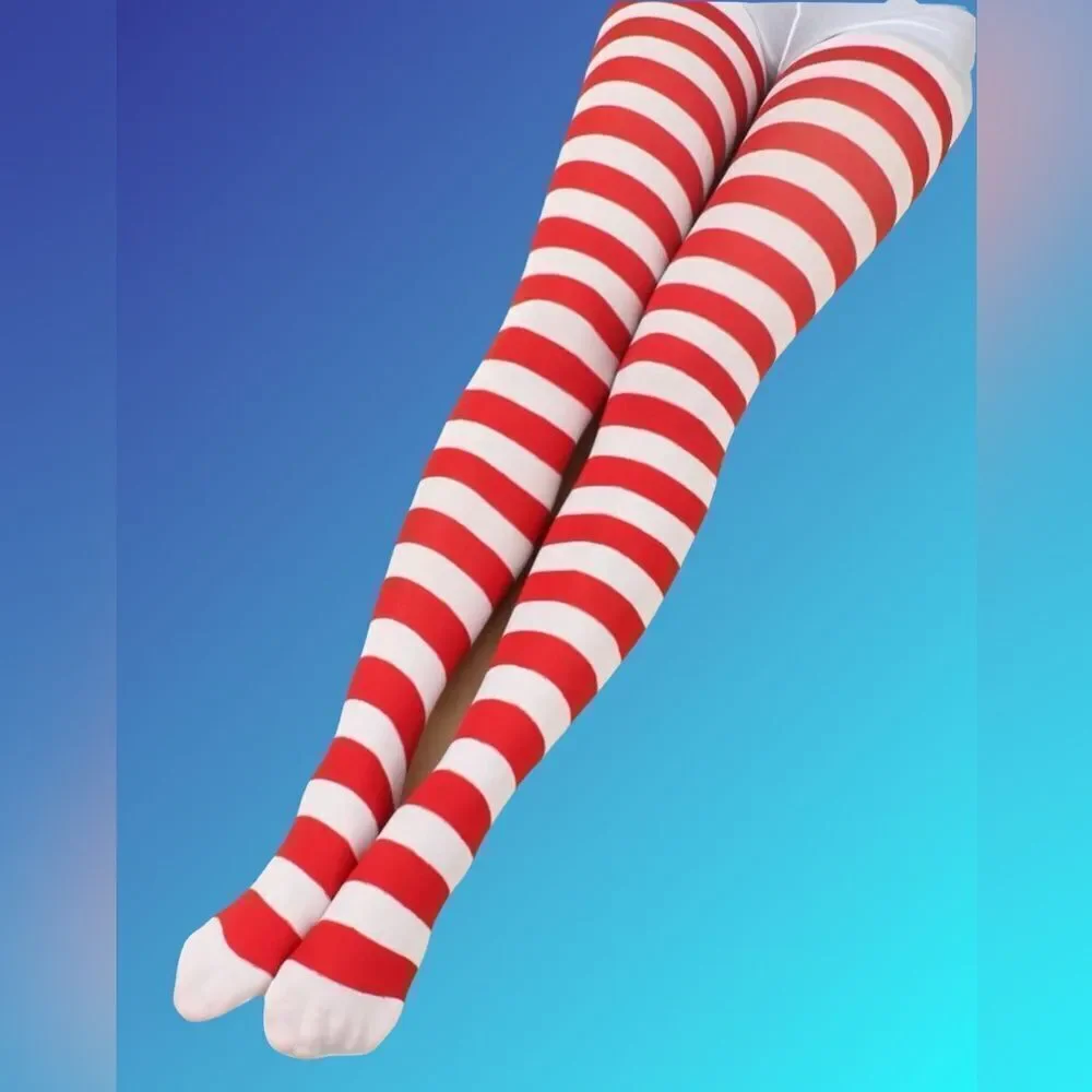 Red and White Striped Tights - Picture 2 of 5